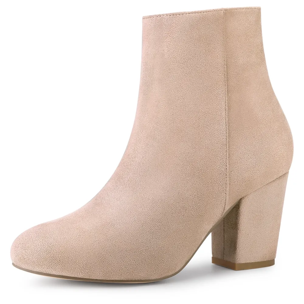 Allegra K- Side Zip Chunky Heel Plain Ankle Boots