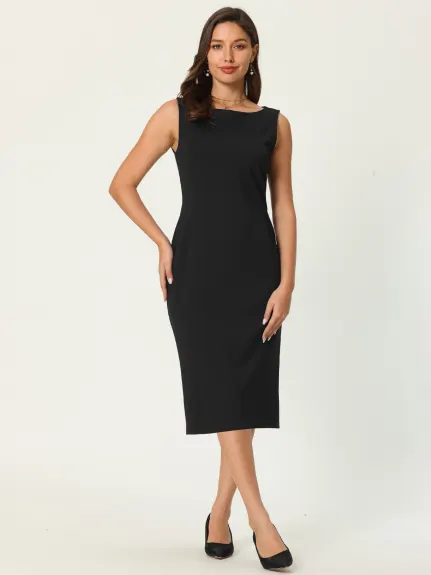 Hobemty- Sleeveless Boat Neck Sheath Dress