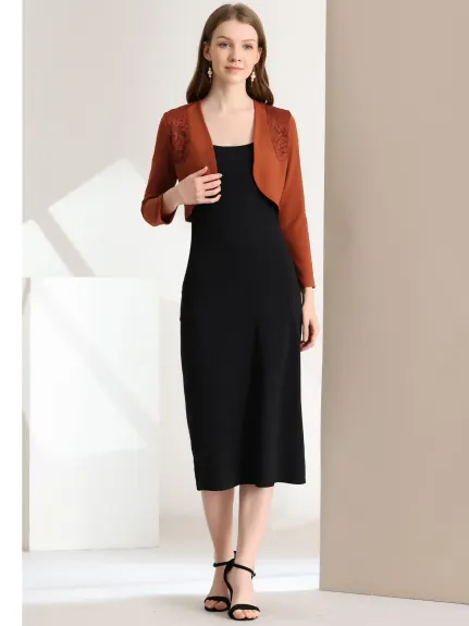 Allegra K - Long Sleeve Lace Panel Elegant Crop Cardigan
