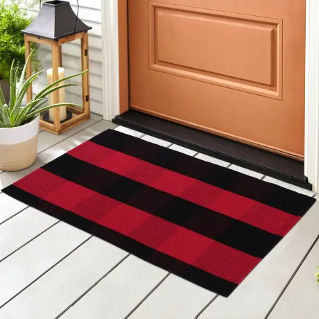 PiccoCasa- Buffalo carreaux tapis de sol extérieur en coton 28"x18"