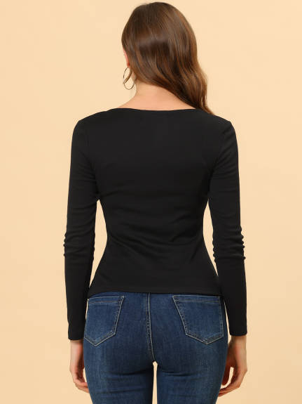 Allegra K - Long Sleeve Ruched Slim Rib Knit Top