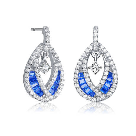 Genevive Sterling Silver with Colored Round Cubic Zirconia Pear Drop Earrings