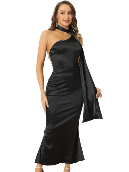 Allegra K- One Shoulder Backless Maxi Dress