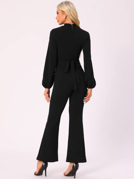 Allegra K - Long Sleeve High Waist Elegant Jumpsuit