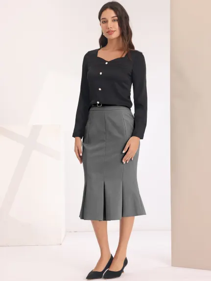 Hobemty- Below Knee Lenght Fishtail Skirt with Belt