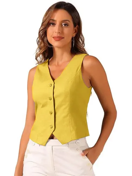 Allegra K- boutonné col V Crop Summer Vest