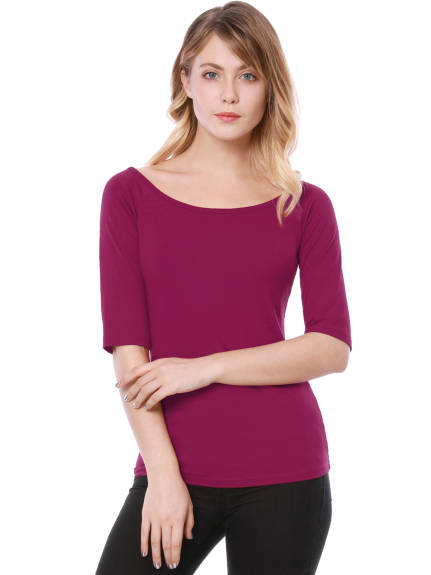 Allegra K- Scoop Neck Fitted Layering T-Shirt