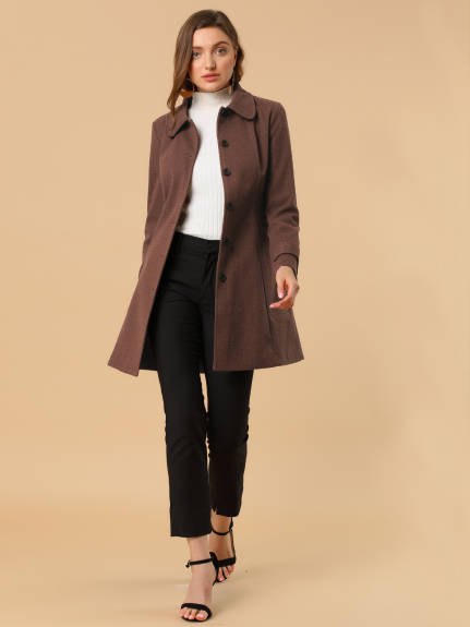 Allegra K- Peter Pan Collar Single Breasted Overcoat