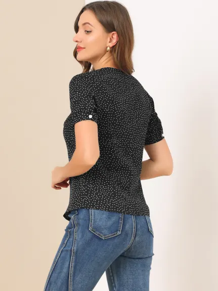 Allegra K- Polka Dots Pattern Short Sleeve Shirt