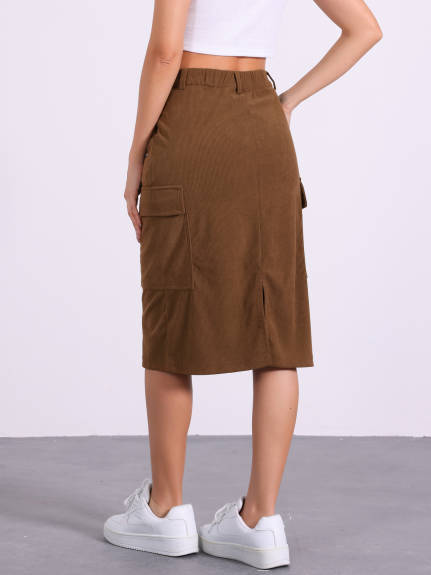 Allegra K - High Waist Corduroy Cargo Skirt