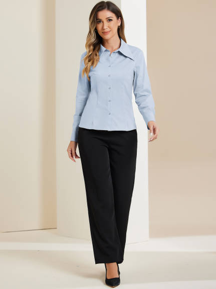 Allegra K - Point Collar Long Sleeve Chiffon Shirt