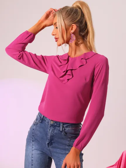 Allegra K- Ruffle Neck Long Sleeve Blouse Shirt