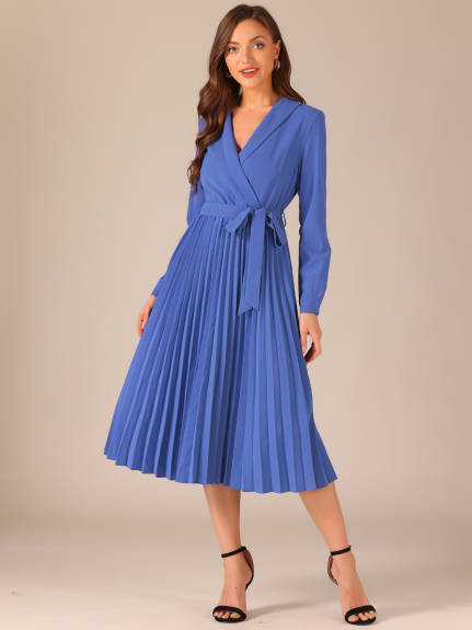 Allegra K - Pleated Shawl Collar Midi Dress