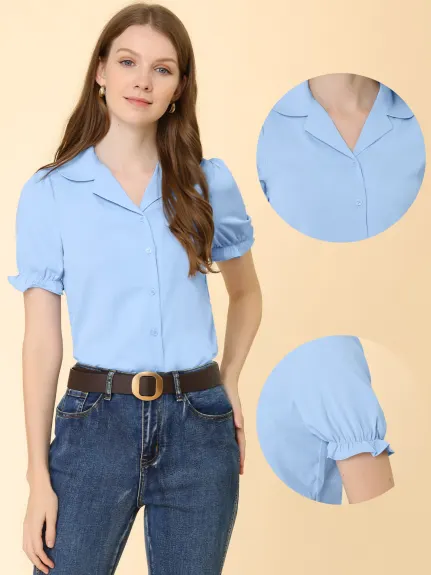 Allegra K - Summer Lapel Collar Short Sleeve Shirt