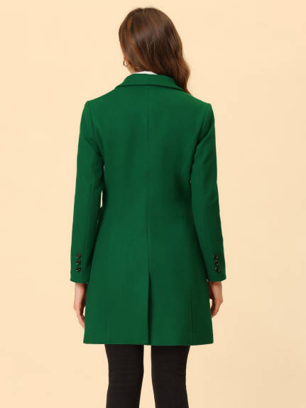 Allegra K- Double Breasted Back Vent Longline Overcoat