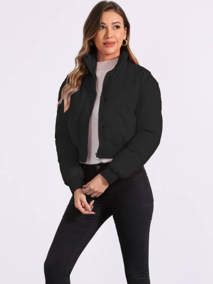 Allegra K - Cropped Padded Bomber Jacket Outwear