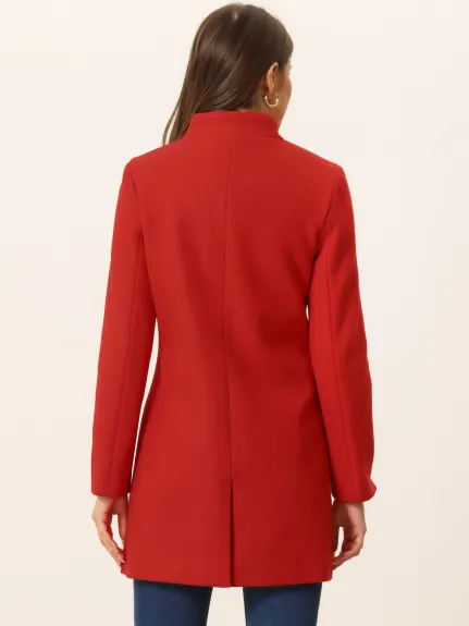 Allegra K- Stand Collar Single Breasted Long Overcoat