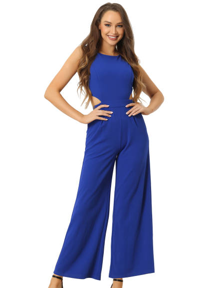 Allegra K - Sleeveless Backless Cutout High Waist Jumpsuit