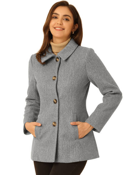 Allegra K- Peter Pan Collar Single Breasted Overcoat Coat