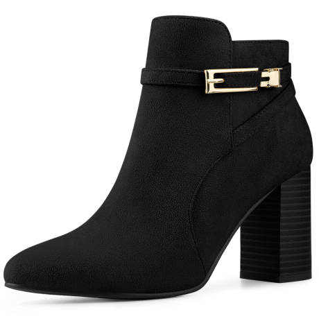 Allegra K- Buckle Round Toe Chunky Heel Ankle Boots