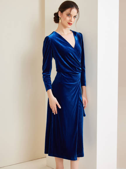 Allegra K - Velvet Wrap V-Neck Maxi Dress