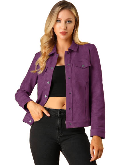 Allegra K- Faux Suede Trucker Motorcycle Jacket