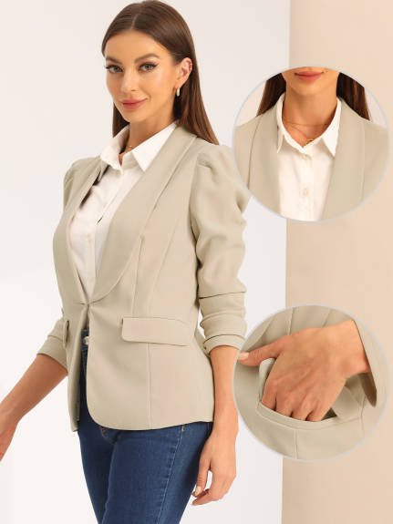 Allegra K - Shawl Collar Puff Sleeve Business Blazer