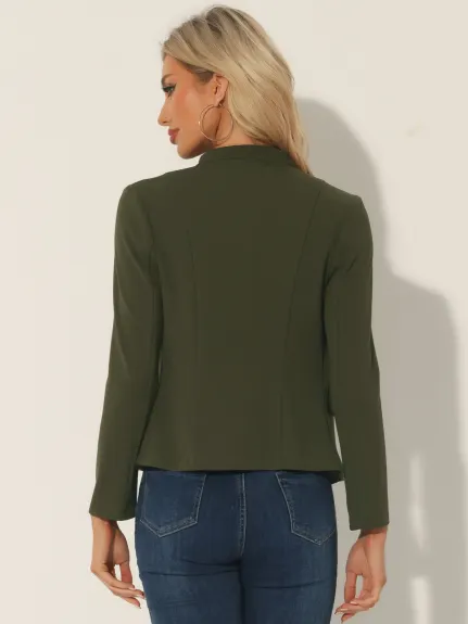 Allegra K- Veste blazer à col montant ouvert sur le devant avec boutons décoratifs