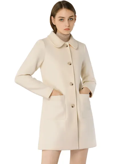 Allegra K- Turn Down Collar Single Breasted Mid Length Overcoat