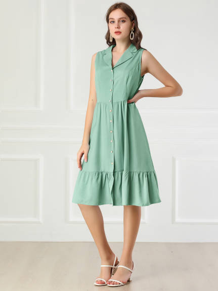 Allegra K- Collar Ruffle Hem Shirt Dress