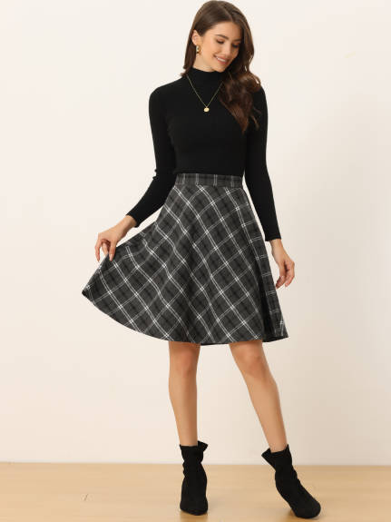 Allegra K - Plaid Tartan Knee Length A-Line Skirt