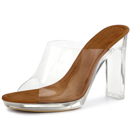 Allegra K- Block Heels Clear Platform Slides Sandals