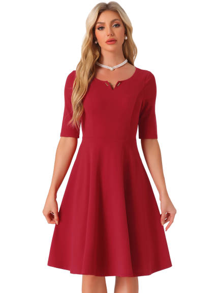 Allegra K - V-Neck Elegant A-Line Midi Dress