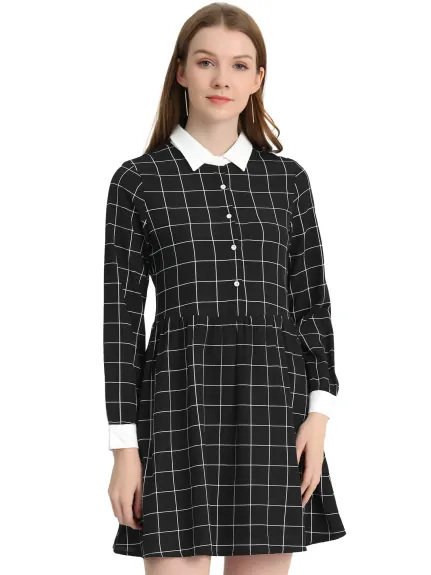 Allegra K- Plaid Button Up Shift Shirt Dress