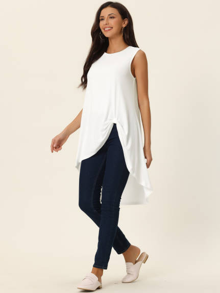 Allegra K- Sleeveless Asymmetrical Crewneck Blouse