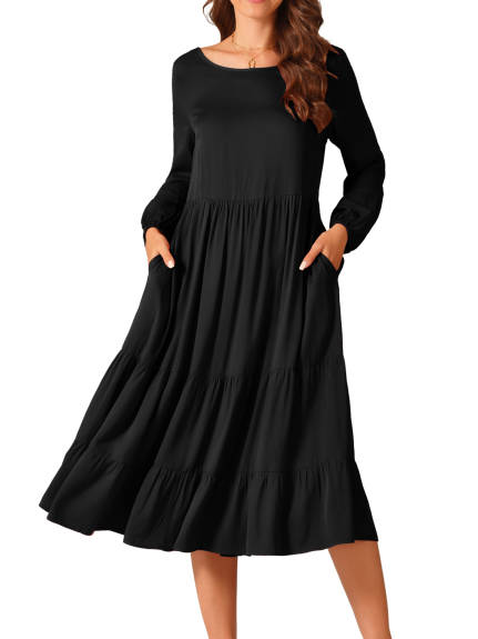 Allegra K - Fall Long Sleeve Tiered Maxi Dress