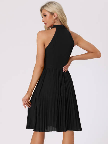 Allegra K - Halter Tie Neck Pleated Party Dress