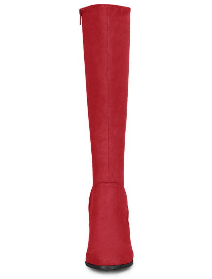 Allegra K- Side Zipper Chunky Heel Knee High Boots