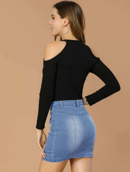 Allegra K- Zip Slim High Waist Jean Denim Skirt