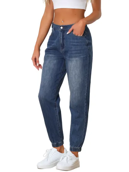 Allegra K - Pantalon de jogging en jean décontracté à taille élastique