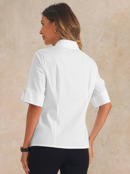 Allegra K - Office Half Sleeve Collared Work Shirt