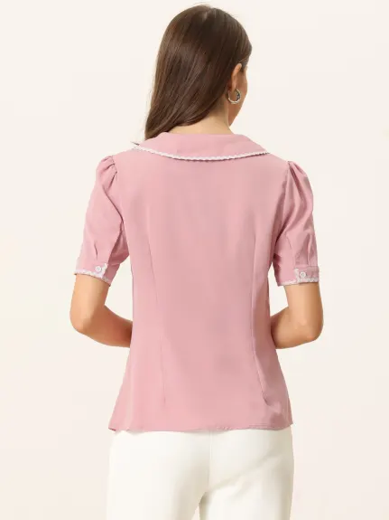 Allegra K - Short Sleeve Chiffon Button Shirt