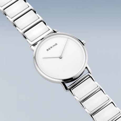 BERING - Montre pour femme en céramique et acier inoxydable de 35 mm en argent/blanc