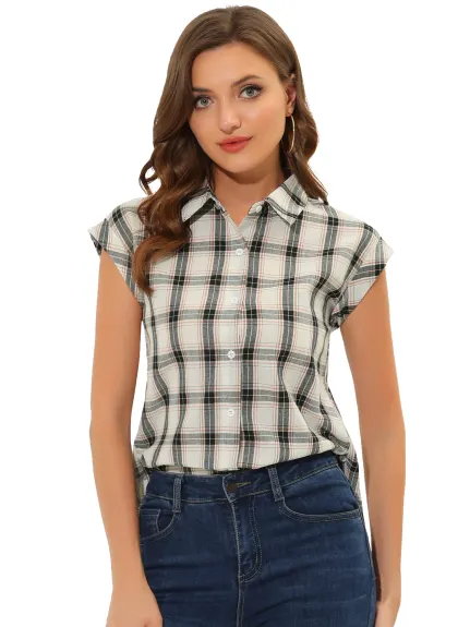 Allegra K- Plaid Short Sleeve Button Down Shirt