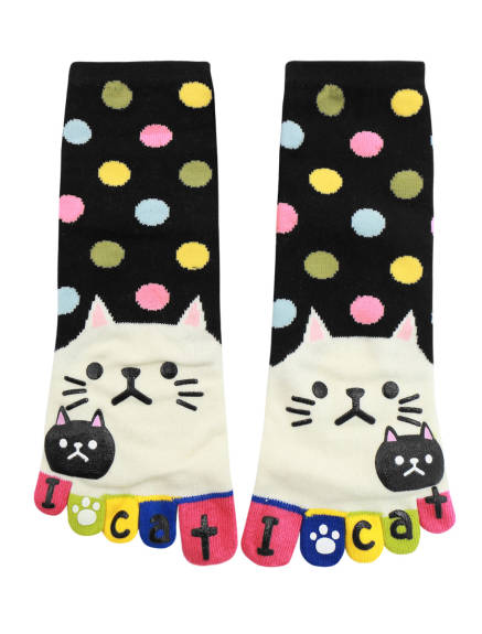 Allegra K- Women's Dots Cat Stretchy Ankle Toe Socks