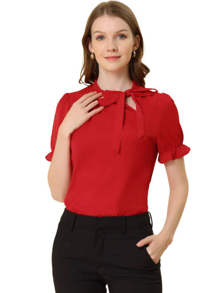 Allegra K - Bow Tie Neck Elegant Summer Top