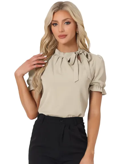 Allegra K - Bow Tie Neck Elegant Summer Top