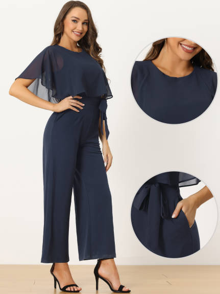 Allegra K - Ruffle Sleeve Tie Waist Jumpsuit