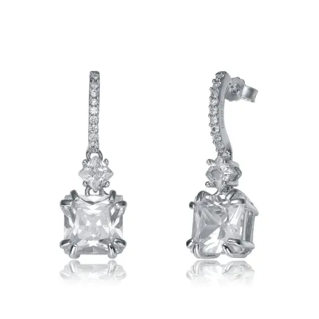 Genevive Sterling Silver with Colored Square Cubic Zirconia Drop Earrings