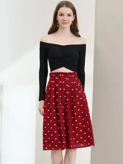 Allegra K- Belted Elastic Waist A-Line Midi Skirt